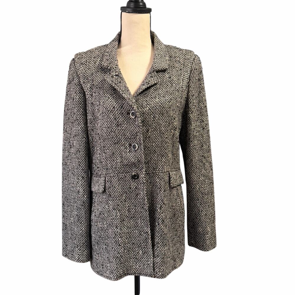 Carlisle Black Brown Wool Blend Lined Blazer Sz 10 Career Wear Quiet Luxury